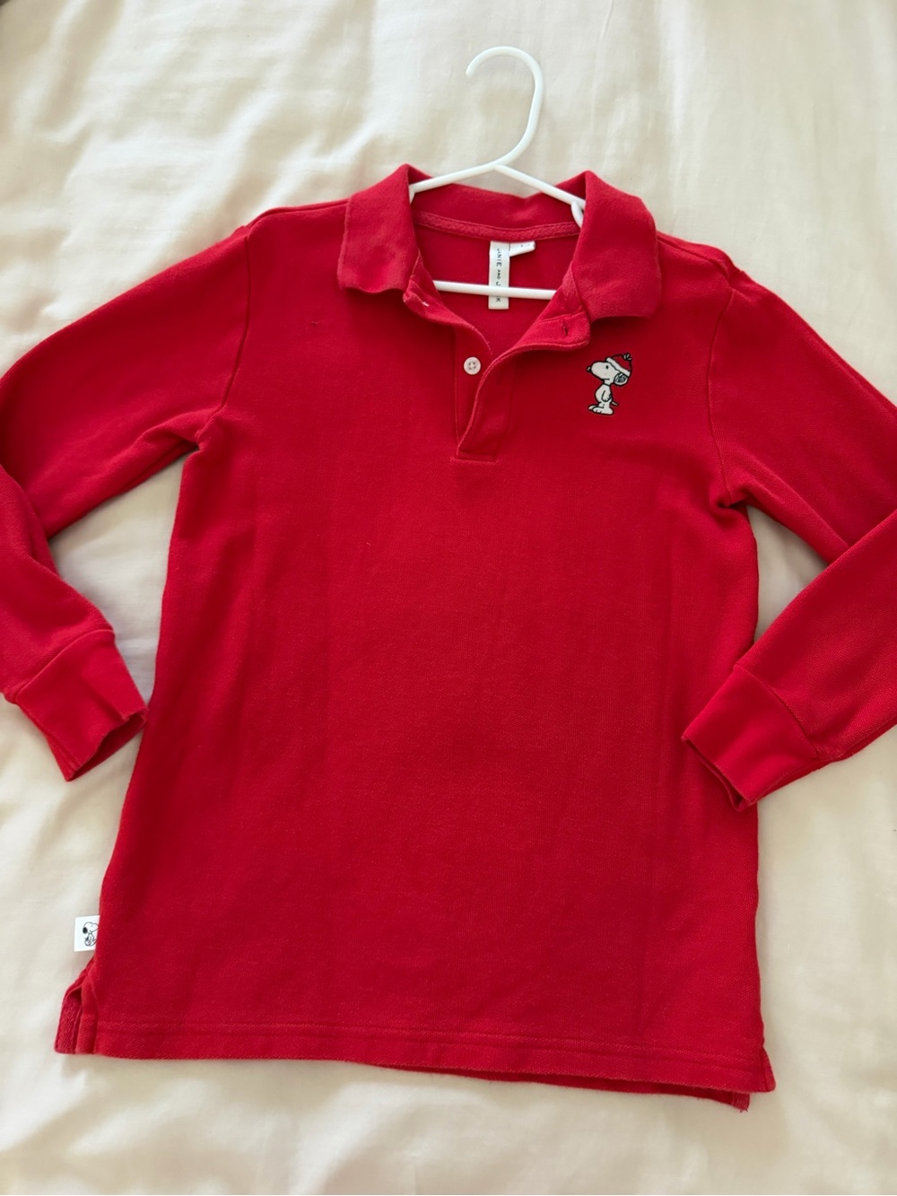 Janie and Jack Red Long-Sleeve Polo with Snoopy Embroidery boys size 7
